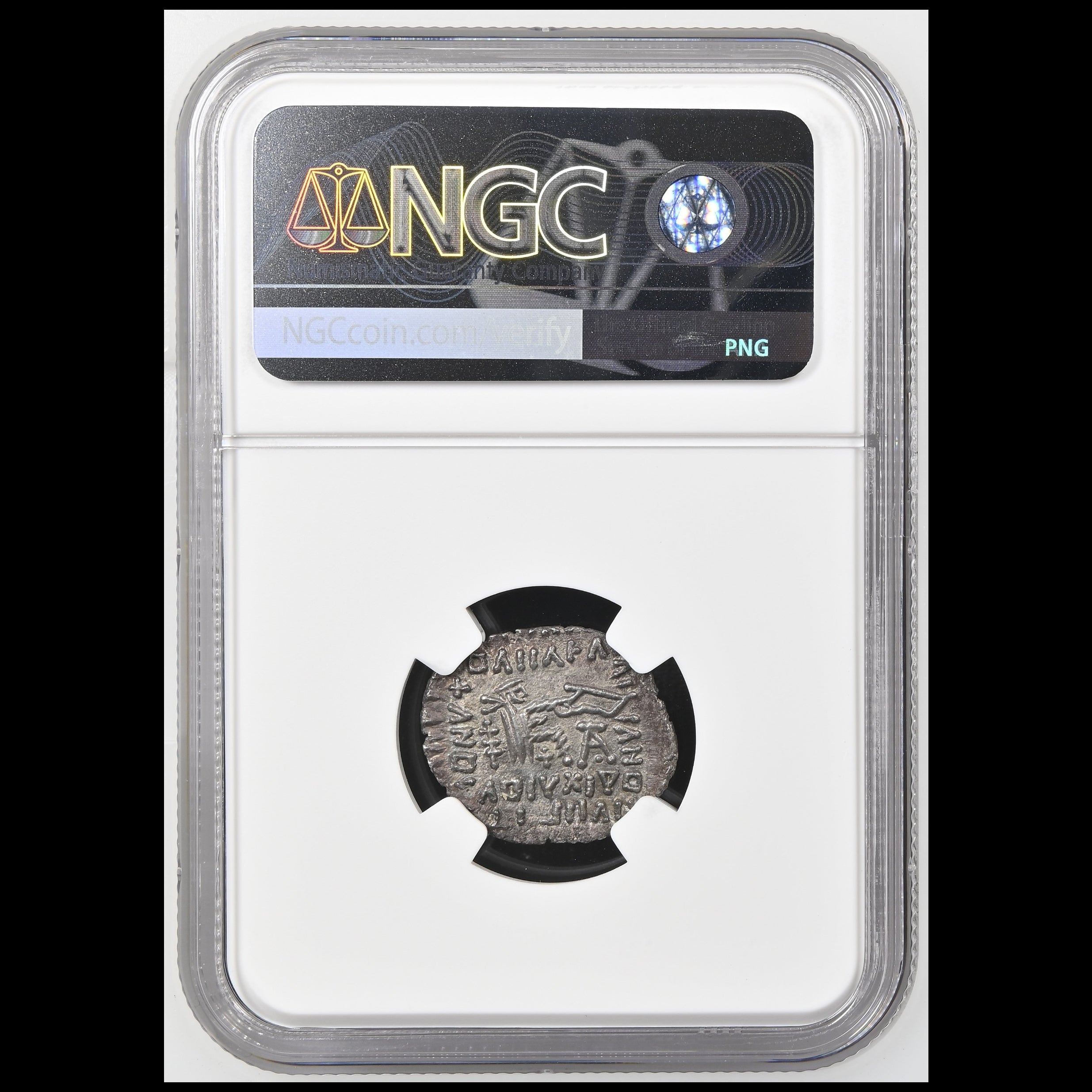 An ancient silver coin graded PNG by NGC, encapsulated in a clear plastic holder. The coin is dated 1840 and features a central emblem with a sword and the words 'IN HONOR OF'.