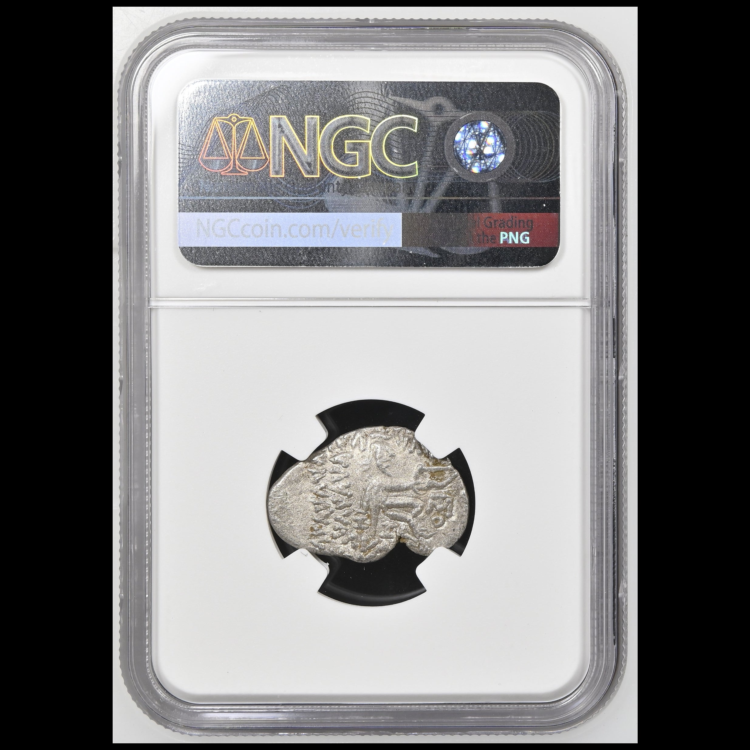 An ancient silver coin graded NGC 432, encapsulated in a clear plastic holder with a black NGC label at the top and a black protective core around the coin.