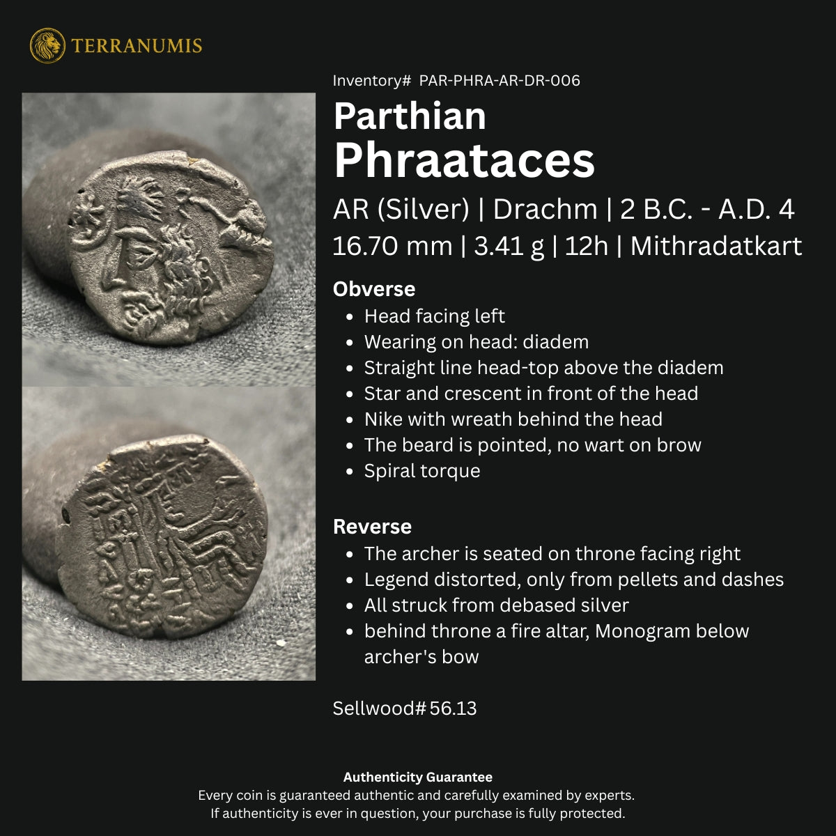Parthian | Phraataces | Silver Drachm | 2 BC to AD 4 | PAR-PHRA-AR-DR-006